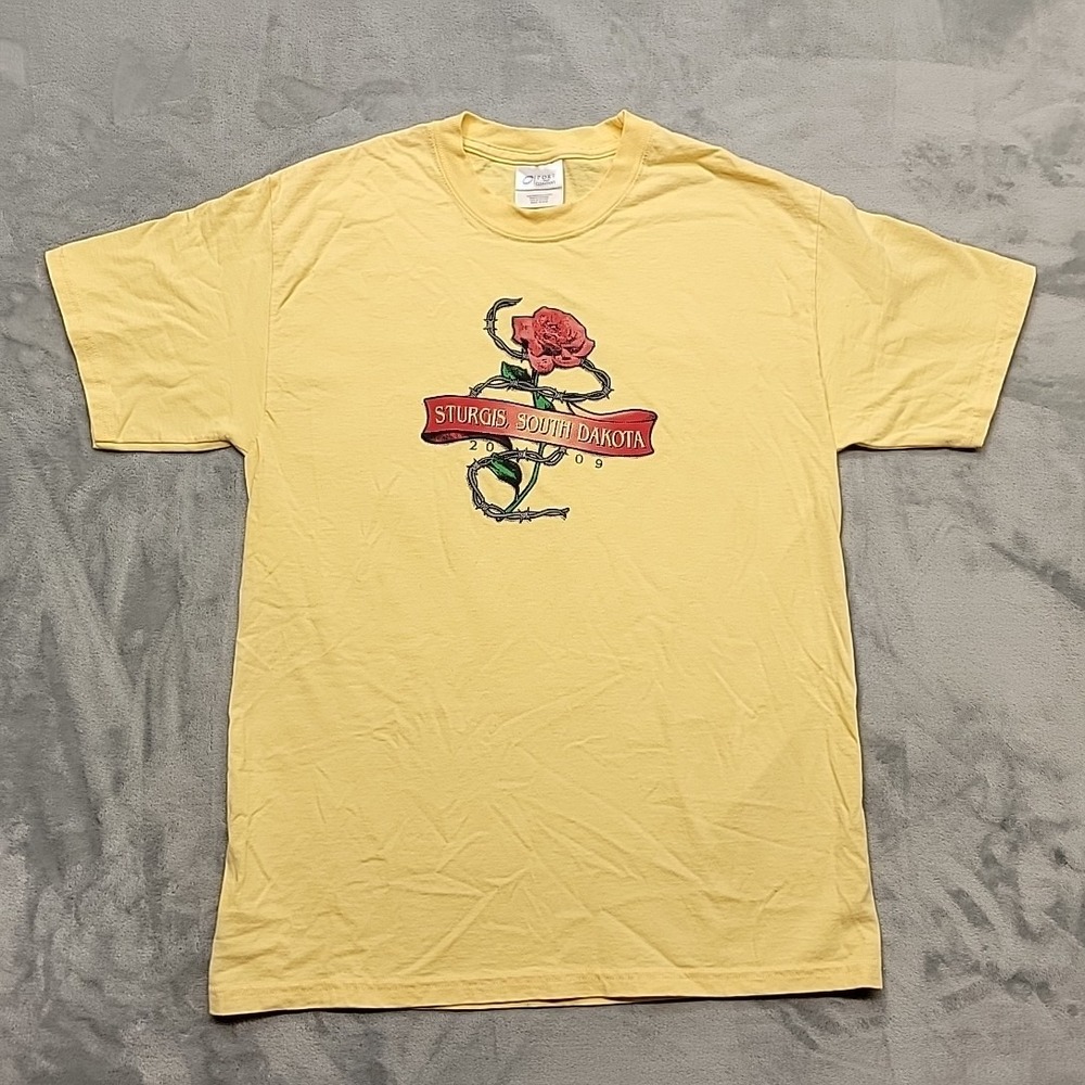 Sturgis 2009 South Dakota Shirt Mens Medium Yellow Port And Company Biker Tee